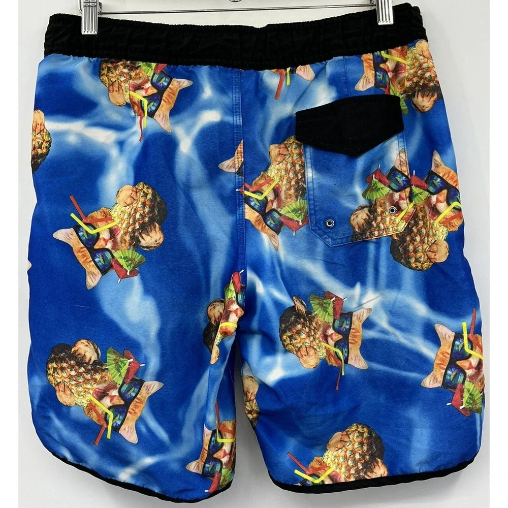 Bioworld Men's Swim Board Shorts Trunks Pineapple Drink Kitty Cat Size Small